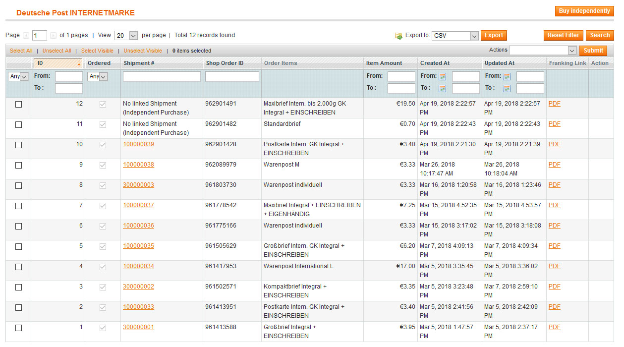 Magento Deutsche Post Internetmarke Stina Global Website